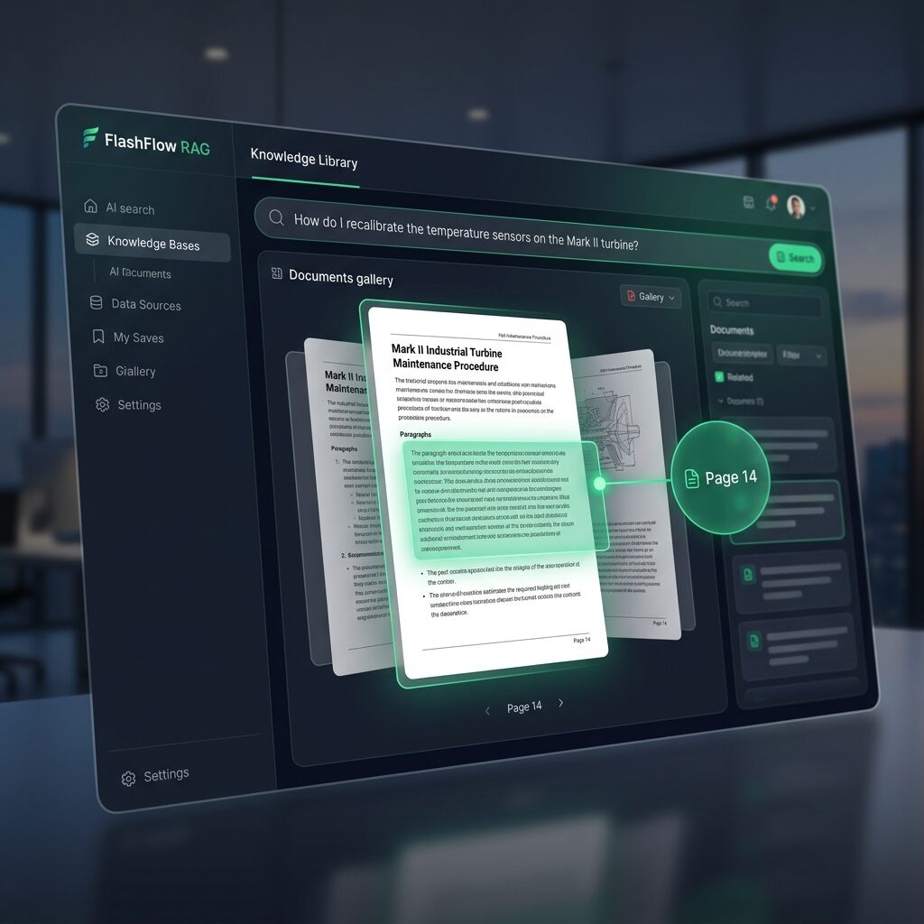 Ilustração: documentos organizados e busca inteligente do FlashFlow RAG